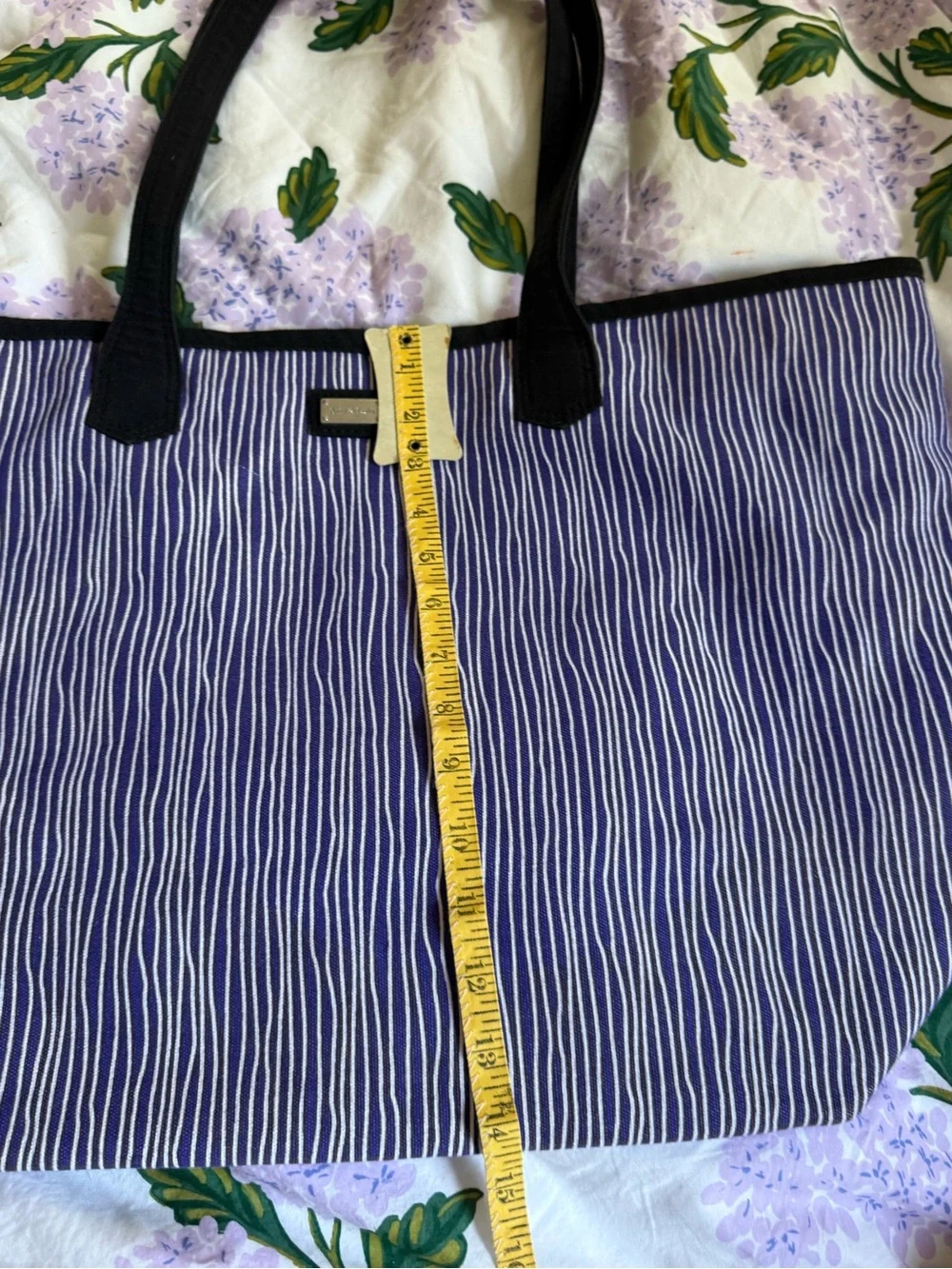 Ame & Lulu Purple & White Striped Tote with Black Handles